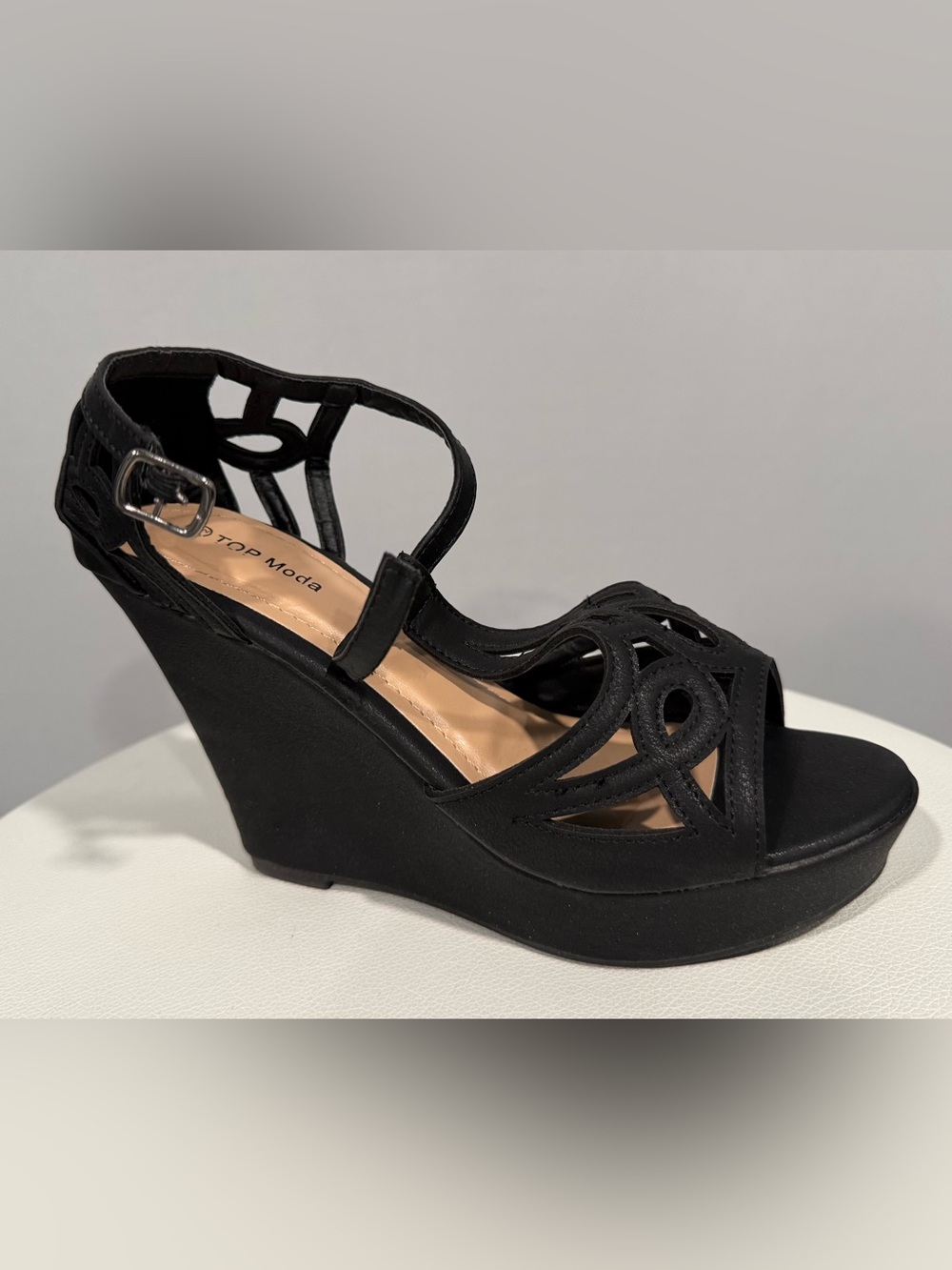 TOP Moda Black Cutout Wedge Sandals